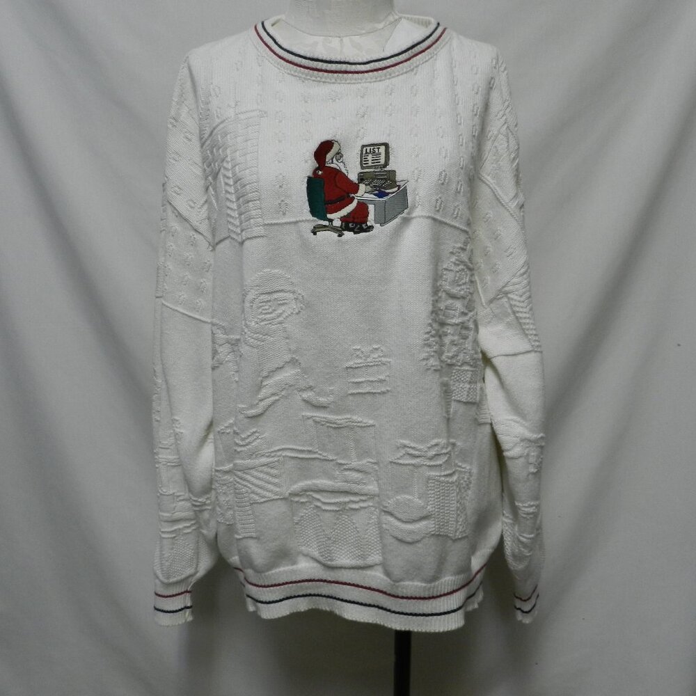 Roundtree & Yorke Vintage Christmas sweater embroidered Santa Men Size Sz XXL 2X